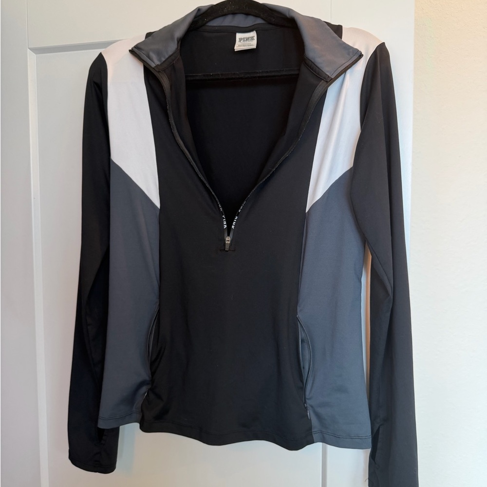 PINK Victorias Secret Black and Gray Quarter-Zip Pullover